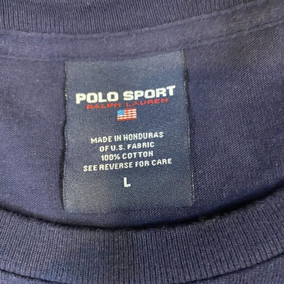 Polo Sport T-shirt L Blue Long Sleeve Cotton Spellout Vintage - Picture 7 of 8